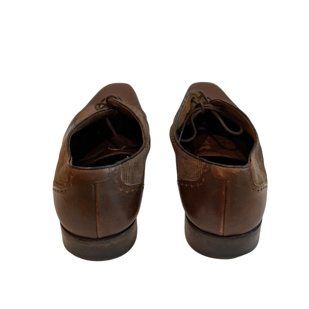 Mezlan Mens Brown Leather Glen Plaid Fabric Wingtip Oxford Dress Shoes 10 M‎